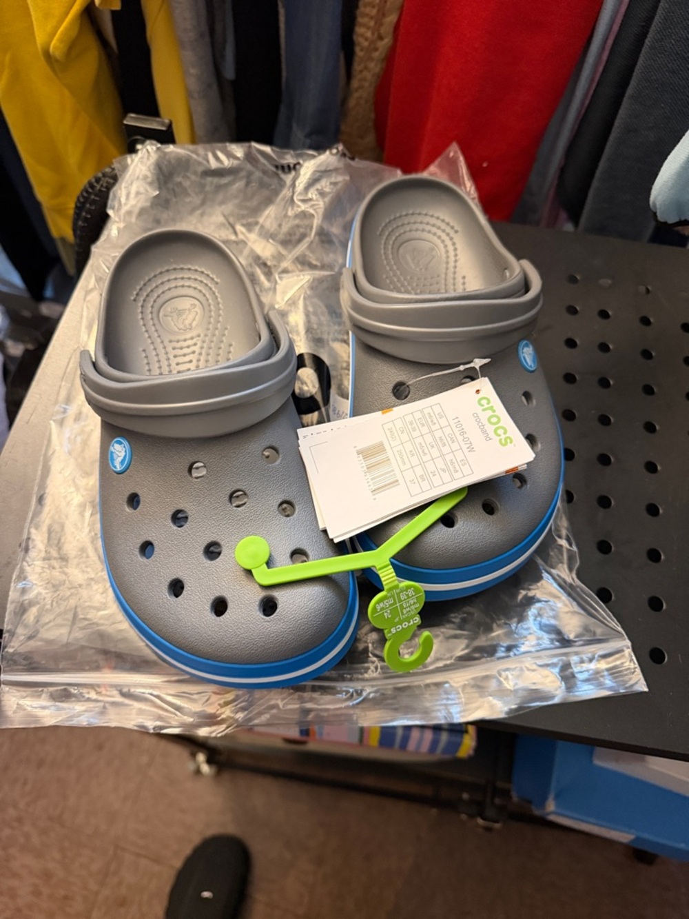 CROCS Kids' Clog in Gray with Blue Trim